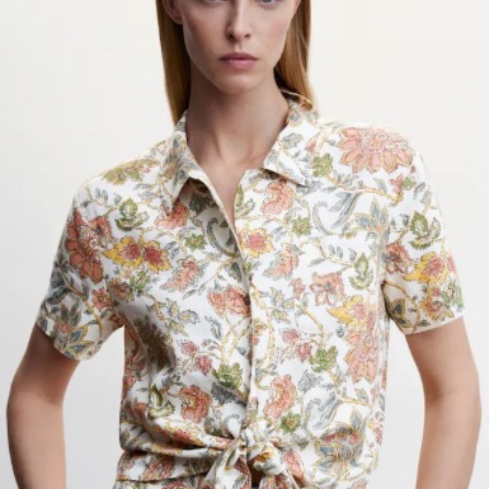 Mango Floral Linen Blend Shirt